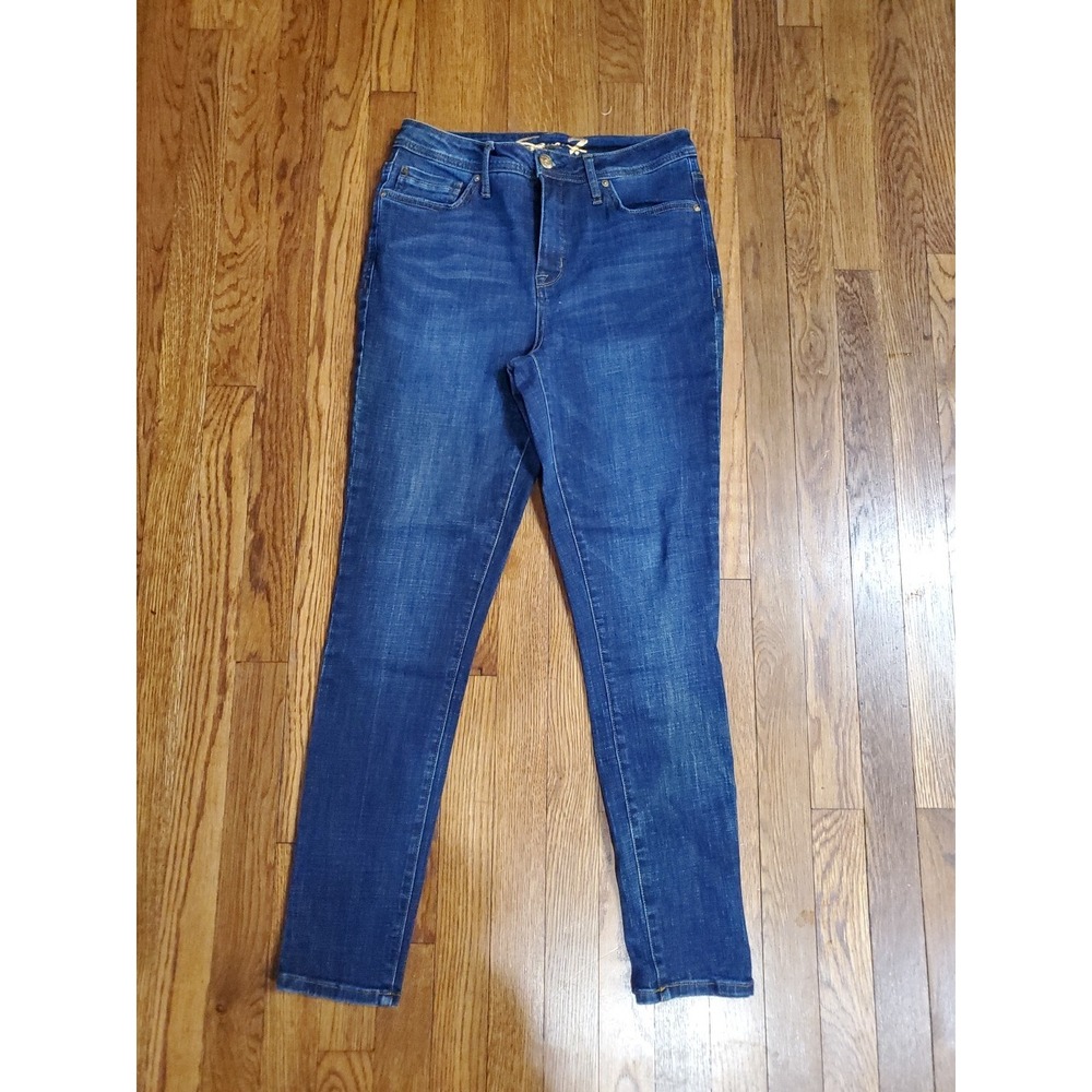 Seven7 Sunrise Mid Rise Skinny Jeans Dark Wash Studded Pockets Womens Size‎ 8